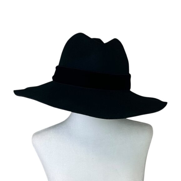 Sensi Studio - Women’s Felted Wool Fedora Hat, Velvet Band, Bow - Black, Large - Picture 3 of 16